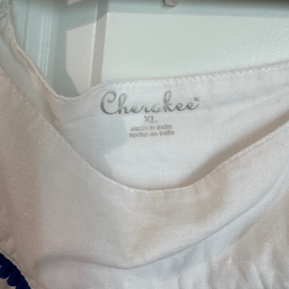 Cherokee 100% Cotton White Dress with Blue Floral Embroidery Girls XL (14/16) - Picture 3 of 5